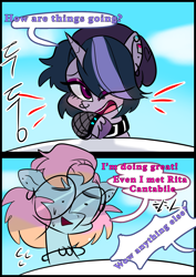 Size: 1240x1754 | Tagged: safe, artist:jully-park, oc, oc only, oc:charlotte parker, oc:gera garcia, earth pony, pony, unicorn, comic:how i meet my chaotic friends, comic, horn