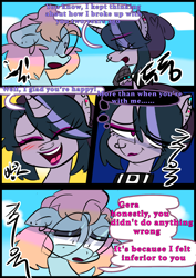 Size: 1240x1754 | Tagged: safe, artist:jully-park, oc, oc only, oc:charlotte parker, oc:gera garcia, earth pony, pony, unicorn, comic:how i meet my chaotic friends, comic, horn