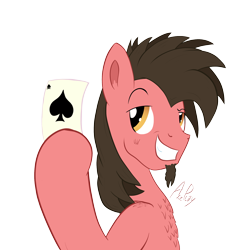 Size: 2000x2000 | Tagged: safe, alternate version, artist:ace play, oc, oc only, oc:ace play, earth pony, pony, ace of spades, cheek fluff, chest fluff, earth pony oc, eyebrows, facial hair, goatee, grin, high res, male, playing card, pun, raised eyebrow, simple background, smiling, solo, stallion, transparent background, visual pun