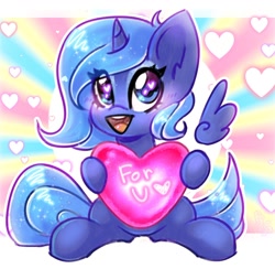 Size: 1500x1461 | Tagged: safe, artist:pozya1007, princess luna, alicorn, g4, cute, heart, looking at you, simple background, smiling, solo