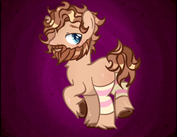 Size: 1392x1080 | Tagged: safe, oc, oc:t2x2, + blank flank, + blue eyes, + blushing, + earth pony, + facial hair, + gradient background, + oc, + oc only, + pony, + raised hoof, + safe, + shiny hooves, + smiling, beard, blank flank, crashi dashi, facial hair, full body, looking at you, male, twitch