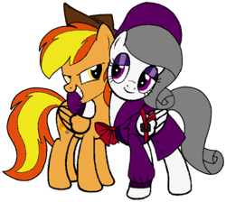 Size: 470x422 | Tagged: safe, artist:noi kincade, oc, oc:firey ratchet, oc:oliver spade, pegasus, g4, clothes, fedora, female, hat, male, trenchcoat