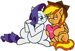 Size: 828x568 | Tagged: safe, artist:noi kincade, rarity, oc, oc:firey ratchet, pegasus, unicorn, g4, female, hearts and hooves day, holiday, horn, male, simple background, transparent background, valentine, valentine's day