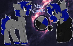 Size: 1680x1050 | Tagged: safe, artist:amiicommissions, oc, oc:void chaser, pony, unicorn, clothes, hoodie, horn, male, reference sheet, solo, stallion, tongue out