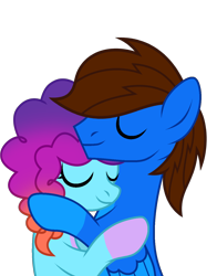 Size: 1100x1400 | Tagged: safe, artist:rogan140, misty brightdawn, oc, oc:blue thunder, pegasus, unicorn, g4, g5, brother and sister, eyes closed, female, g5 to g4, generation leap, horn, hug, male, siblings, simple background, transparent background, vector