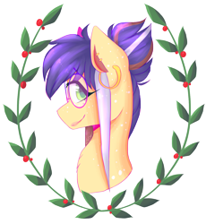 Size: 1280x1393 | Tagged: safe, artist:amiicommissions, oc, oc:cookie, pony, bust, ear piercing, earring, female, glasses, jewelry, mare, piercing, portrait, simple background, solo, transparent background