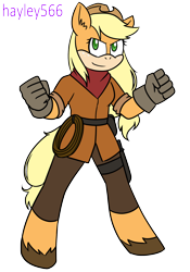 Size: 1534x2187 | Tagged: safe, artist:hayley566, applejack, earth pony, mobian, anthro, g4, alternate hairstyle, alternate universe, applejack's hat, bandana, belt, clothes, coat, commission, cowboy hat, dark fantasy, description is relevant, fantasy, female, freckles, gloves, hat, lasso, pants, rope, simple background, solo, sonic the hedgehog (series), sonicified, species swap, story included, transparent background, unshorn fetlocks