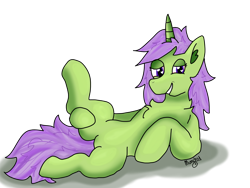 Size: 4000x3000 | Tagged: safe, artist:munchypony420, oc, oc only, oc:munchy, earth pony, pony, belly, chest fluff, drugs, featureless crotch, female, feral, flirting, heart, heart eyes, looking at you, lying down, mare, marijuana, on back, raised leg, showing off, signature, smiling, solo, wingding eyes