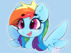 Size: 4000x3000 | Tagged: safe, artist:zokkili, rainbow dash, pegasus, pony, g4, ear fluff, eyebrows, eyebrows visible through hair, female, high res, mare, open mouth, open smile, smiling, solo, spread wings, wings