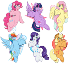 Size: 6084x5388 | Tagged: safe, artist:czu, applejack, fluttershy, pinkie pie, rainbow dash, rarity, twilight sparkle, alicorn, earth pony, pegasus, pony, unicorn, g4, applejack's hat, cowboy hat, ear fluff, female, hat, horn, looking at you, mane six, mare, open mouth, open smile, simple background, smiling, smiling at you, spread wings, twilight sparkle (alicorn), underhoof, white background, wings