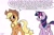 Size: 3000x2000 | Tagged: safe, artist:simpledoggo, applejack, rainbow dash, twilight sparkle, earth pony, unicorn, g4, female, horn, implied appledash, implied lesbian, implied rainbow dash, implied shipping, lesbian, ship:appledash, shipping, simple background, speech bubble, twilight sparkle is not amused, unamused, unaware, walking