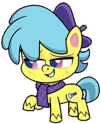 Size: 279x341 | Tagged: safe, edit, edited screencap, screencap, curtain call, earth pony, pony, g4, g4.5, beret, clothes, freckles, hat, scarf, simple background, transparent background, unshorn fetlocks