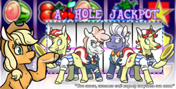 Size: 1865x939 | Tagged: safe, artist:sapriel omega, applejack, flam, flim, gladmane, svengallop, earth pony, pony, unicorn, g4, my little pony: friendship is magic, viva las pegasus, brothers, female, flim flam brothers, horn, male, mare, siblings, stallion