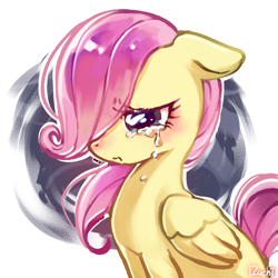 Size: 2048x2048 | Tagged: safe, artist:izuchi, fluttershy, pegasus, pony, g4, crying, simple background, solo, white background