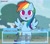 Size: 2048x1791 | Tagged: safe, artist:eltrash_art6, rainbow dash, pegasus, pony, g4, blue coat, blushing, date, dialogue box, holiday, looking at you, magenta eyes, multicolored hair, rainbow hair, solo, spanish, spanish text, tree, valentine's day, visual novel