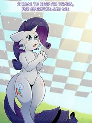 Size: 1500x2000 | Tagged: safe, artist:vavacung, rarity, kobold, anthro, comic:kobold twilight, g4, magical mystery cure, my little pony: friendship is magic, checkered clouds, female, purple mane, rainbow dash's cutie mark, solo, species swap, what my cutie mark is telling me, white body