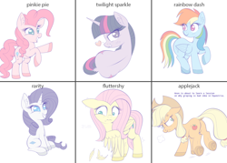 Size: 1400x1000 | Tagged: safe, artist:scandianon, applejack, fluttershy, pinkie pie, rainbow dash, rarity, twilight sparkle, earth pony, pegasus, unicorn, g4, angry, bedroom eyes, both cutie marks, bucking, butt, chart, colored hooves, cross-popping veins, ears back, emanata, floppy ears, frog (hoof), happy, heart, hooves, horn, looking at you, looking left, looking right, mane six, nervous, open mouth, pinpoint eyes, raised hoof, rearing, simple background, sitting, underhoof, unicorn twilight, white background, wings