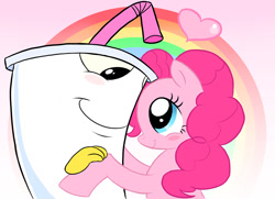 Size: 930x674 | Tagged: safe, artist:manglegirllol, pinkie pie, g4, my little pony: friendship is magic, aqua teen hunger force, blushing, crossover, crossover shipping, heart, master shake, rainbow, shipping