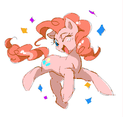 Size: 673x639 | Tagged: safe, artist:hiti, pinkie pie, earth pony, pony, g4, confetti, female, full body, gif, looking at you, mare, non-animated gif, oekaki, one eye closed, open mouth, simple background, smiling, smiling at you, solo, walking, white background, wink