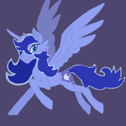 Size: 2048x2048 | Tagged: safe, artist:silverfishv9, princess luna, oc, oc:azure star (silverfishv9), alicorn, siren, g4, alicorn oc, blue eyes, blue mane, cutie mark, eyeshadow, female, fusion, fusion:oc:azure star (silverfishv9), fusion:princess luna, horn, makeup, mare, simple background, siren oc, slender, solo, thin, wings