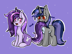 Size: 1742x1304 | Tagged: safe, artist:nikkolover12, oc, oc only, oc:dreaming bell, oc:dreaming star, bat pony, bat pony unicorn, hybrid, unicorn, biting, brother and sister, chest fluff, commission, cute, duo, fangs, female, horn, male, mare, siblings, stallion, tail, tail bite, ych result