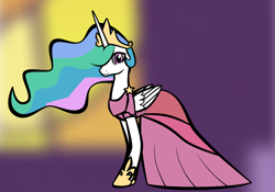 Size: 1000x700 | Tagged: safe, artist:lunascastle, princess celestia, alicorn, g4, clothes, dress, female, gala dress, solo