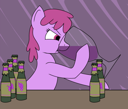 Size: 986x845 | Tagged: safe, artist:craftedburb, berry punch, berryshine, earth pony, pony, g4, bottle, drink, drinking, female, glass, mare, solo, wine bottle, wine glass