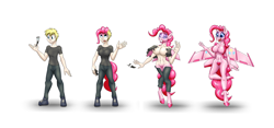 Size: 6744x3148 | Tagged: safe, artist:vladiverse, pinkie pie, human, original species, plane pony, anthro, unguligrade anthro, g4, absurd resolution, aeromorph, breasts, featureless breasts, female, human to anthro, male, male to female, plane, planeified, rule 63, simple background, species swap, ticket, transformation, transformation sequence, transgender transformation, white background