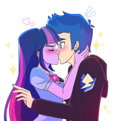 Size: 750x750 | Tagged: safe, artist:paracetamolnavo30, flash sentry, twilight sparkle, human, equestria girls, g4, female, kiss on the lips, kissing, male, ship:flashlight, shipping, straight