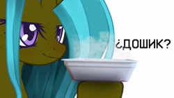 Size: 1920x1080 | Tagged: safe, artist:black lime, artist:vledushka, oc, oc only, oc:vledushka swampybloom, unicorn, g4, 2d, bust, close-up, cyrillic, eyes open, food, horn, instant noodles, looking away, portrait, purple eyes, russian, simple background, smiling, solo, text, two toned mane, unicorn oc, white background, доширак