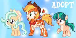 Size: 1280x643 | Tagged: safe, artist:vi45, oc, oc only, earth pony, pegasus, pony, unicorn, female, filly, foal, hat, horn