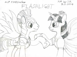 Size: 828x616 | Tagged: safe, artist:stephenfox14381, flash sentry, twilight sparkle, alicorn, pegasus, pony, g4, female, male, mare, ship:flashlight, shipping, sketch, stallion, straight, traditional art, twilight sparkle (alicorn)