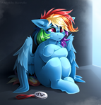 Size: 2389x2500 | Tagged: safe, artist:buvanybu, rainbow dash, pegasus, pony, semi-anthro, g4, crossed arms, crying, depressed, medal, missing cutie mark, partially open wings, sad, second place, silver medal, sitting, solo, wings