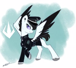 Size: 2632x2383 | Tagged: safe, artist:janeblood969, oc, oc:jane blood, pegasus, pony, unicorn, agent 707, female, grin, hearts of iron 4, horn, mare, pegasus oc, smiling, spread wings, wings