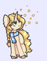 Size: 684x892 | Tagged: safe, artist:pteddybear, oc, oc only, oc:coppertone, unicorn, fanfic:compatī, braid, clothes, hairclip, horn, scarf, simple background, stars