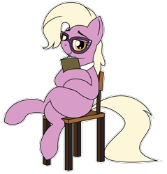 Size: 962x1007 | Tagged: safe, artist:craftedburb, grace manewitz, earth pony, pony, g4, chair, female, glasses, mare, simple background, sitting, solo, sultry pose, transparent background