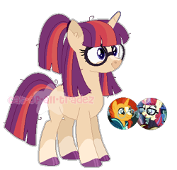 Size: 442x424 | Tagged: safe, artist:cat-of-all-trades, moondancer, sunburst, oc, oc only, pony, unicorn, g4, base used, coat markings, colored hooves, colored pupils, glasses, hooves, horn, messy hair, messy mane, no cutie marks because im lazy, offspring, parent:moondancer, parent:sunburst, parents:moonburst, parents:sundancer, ponytail, round glasses, solo, straight mane, three toned mane, three toned tail, watermark