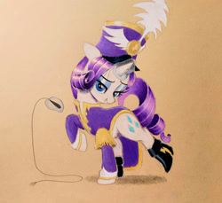 Size: 2755x2526 | Tagged: safe, anonymous artist, rarity, pony, g4, ancient wonderbolts uniform, clothes, female, looking at you, mare, sgt. rarity, solo, traditional art, uniform, whip