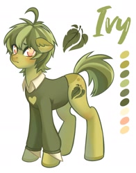 Size: 1640x2087 | Tagged: safe, artist:murimio_, oc, oc only, oc:ivy, earth pony, pony, clothes, reference sheet, shirt, simple background, solo, sweater, white background