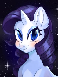 Size: 1668x2198 | Tagged: safe, artist:murimio_, rarity, pony, unicorn, g4, blushing, ear fluff, female, horn, looking at you, mare, smiling, solo, stars