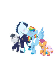 Size: 828x1071 | Tagged: safe, artist:twizzly-gum, rainbow dash, rumble, scootaloo, soarin', pegasus, pony, g4, colt, female, filly, foal, kiss on the lips, kissing, male, mare, marriage, ship:soarindash, shipping, stallion, straight, wedding