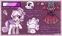 Size: 5300x3100 | Tagged: safe, artist:刺灲cixiao, oc, oc only, oc:curacion, bat pony, bat ears, bat eyes, bat pony oc, bat wings, clothes, colored, curly hair, curly mane, curly tail, dress, fangs, feather, female, jewelry, necklace, ponytail, reference sheet, solo, tail, wings