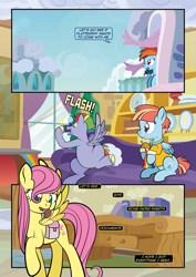 Size: 1920x2715 | Tagged: safe, artist:alexdti, bow hothoof, fluttershy, rainbow dash, windy whistles, pony, comic:how we met, g4, bag, female, filly, filly fluttershy, mouth hold, saddle bag, younger