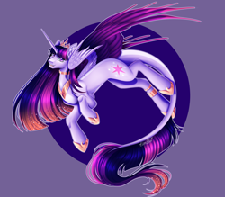 Size: 4000x3500 | Tagged: safe, artist:minelvi, twilight sparkle, alicorn, pony, g4, alternate hairstyle, colored wings, solo, twilight sparkle (alicorn), two toned wings, wings