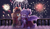 Size: 4800x2800 | Tagged: safe, artist:刺灲cixiao, oc, oc only, oc:august sunset, oc:curacion, bat pony, earth pony, bat ears, bat eyes, bat pony oc, bat wings, blushing, clothes, curly hair, curly mane, curly tail, dress, duo, earth pony oc, fangs, feather, female, female oc, fence, fireworks, hat, jewelry, looking at each other, looking at someone, mare, necklace, snuggling, tail, wings