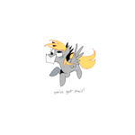 Size: 2500x2500 | Tagged: safe, artist:syrupyyy, derpy hooves, pegasus, pony, g4, blonde, blonde mane, cute, derp, derpabetes, eyelashes, female, flying, gray coat, high res, letter, mail, mailmare, mouth hold, simple background, small pony, smol, solo, spread wings, white background, wings, you've got mail