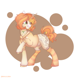 Size: 4134x4134 | Tagged: safe, artist:jjsh, oc, oc only, pony, unicorn, clothes, female, high res, horn, looking away, mare, pattern, raised hoof, shirt, simple background, socks, solo, turned head, unshorn fetlocks