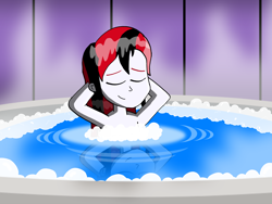 Size: 1440x1080 | Tagged: safe, artist:animatedone, oc, oc only, oc:red arrow, human, equestria girls, g4, arm behind head, eyes closed, female, foam, hot tub, human oc, reflection, relaxing, smiling, solo, spa, steam, water, wet hair