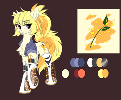 Size: 2986x2468 | Tagged: safe, artist:rokufuro, oc, oc only, pony, unicorn, amputee, chest fluff, clothes, ear piercing, earring, female, horn, jacket, jewelry, mare, piercing, prosthetic leg, prosthetic limb, prosthetics, reference sheet, solo