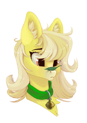 Size: 902x1272 | Tagged: safe, artist:rokufuro, oc, oc only, pony, bell, bell collar, bust, collar, ear fluff, female, leaf, mare, portrait, simple background, solo, white background